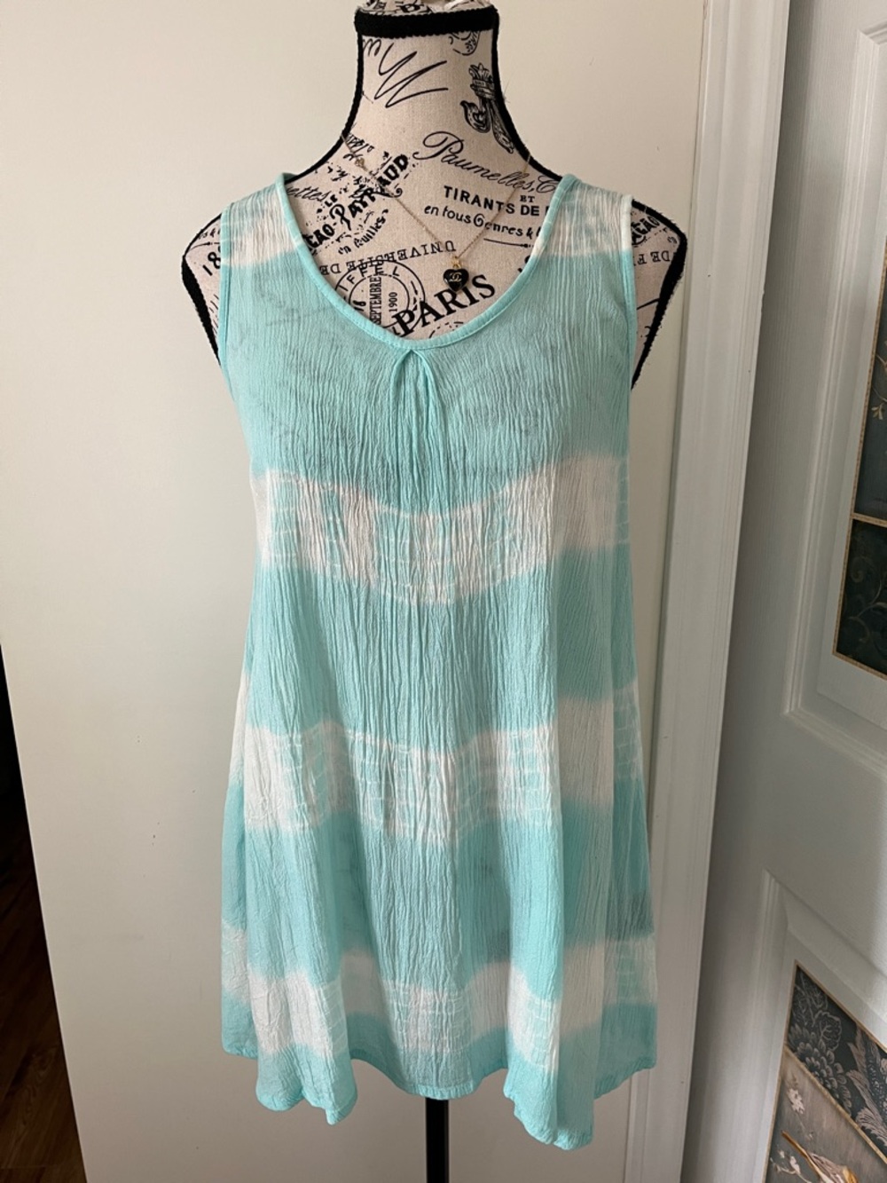 Charlie Paige Aqua and White Striped V-Neck Tunic